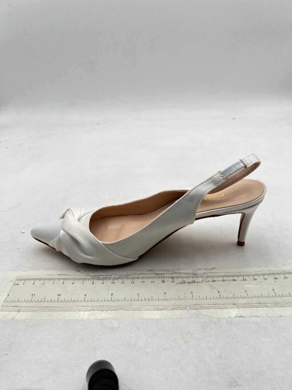FSJ White Pointed Toe Slingback Pumps High Heel Elastic Strap, Daily Wear Shoes